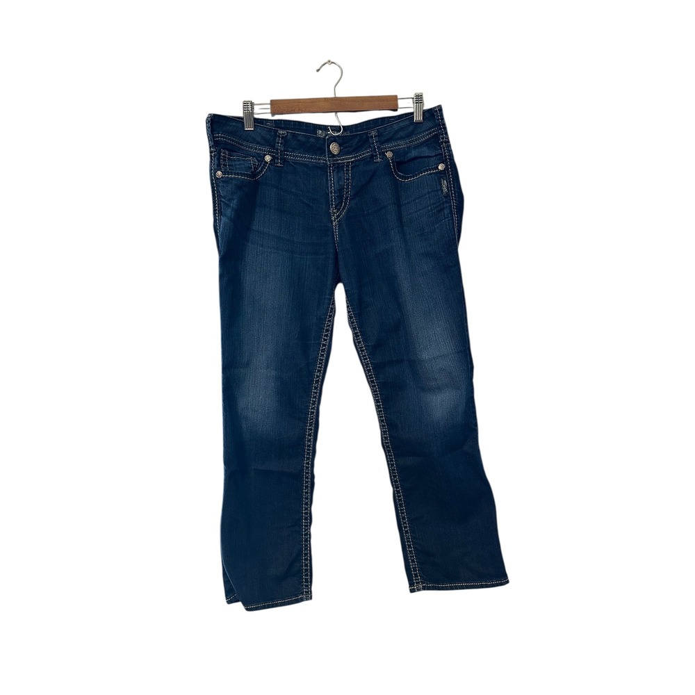 Silver Jeans Co Suki Capri Jeans Womens W31 Dark Wash Denim Embellished
